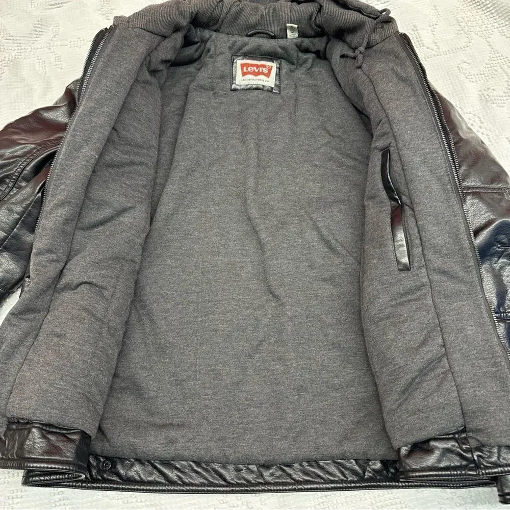 Levi's Black Leather Hoodie Sweatshirt Jacket Size M